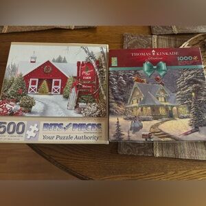 Christmas Puzzle Set with Barn and House Scenes
